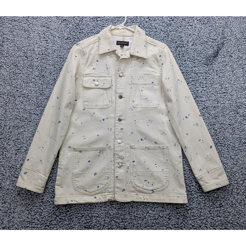 Free Assembly Denim Chore Jacket Size S Floral Boho Cottagecore Gardencore Ivory
